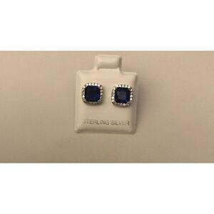 3Ct Blue & White Sapphire Halo Earrings